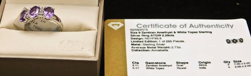 Sterling ring size 8  - Zambian Amethyst & White Topaz