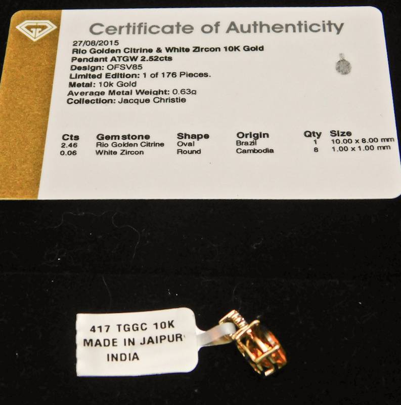 10K Gold Pendant - Golden Citrine & White Zircon