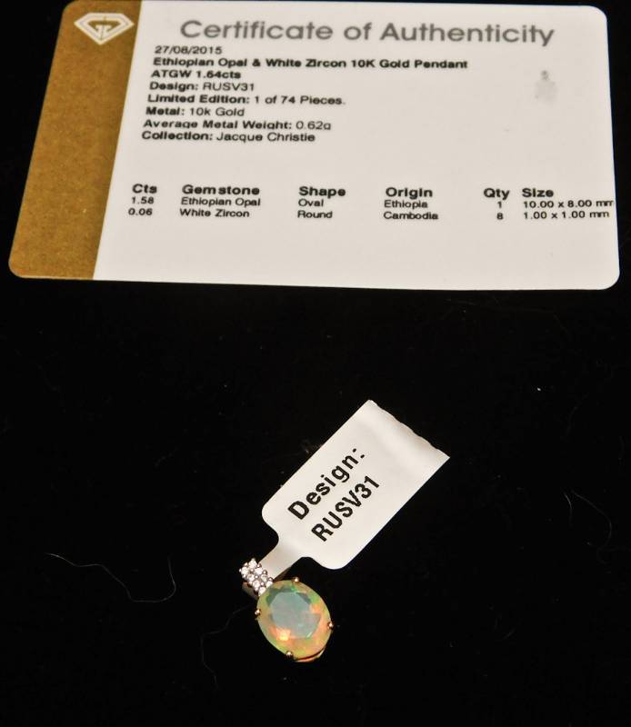 10K Gold Pendant - Ethiopian Opal & White Topaz