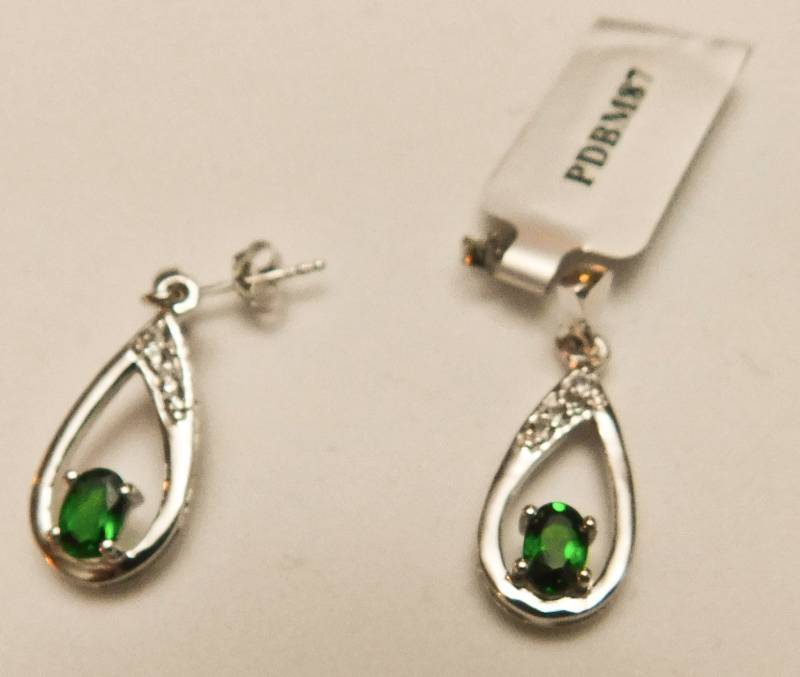 Sterling Earrings - Chrome Diopside & White Topaz