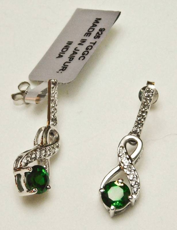 Sterling Earrings - Chrome Diopside & White Topaz