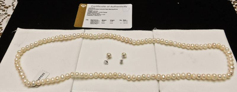 Multi-Color & Peach Freshwater Cultured Pearl necklace and earrings