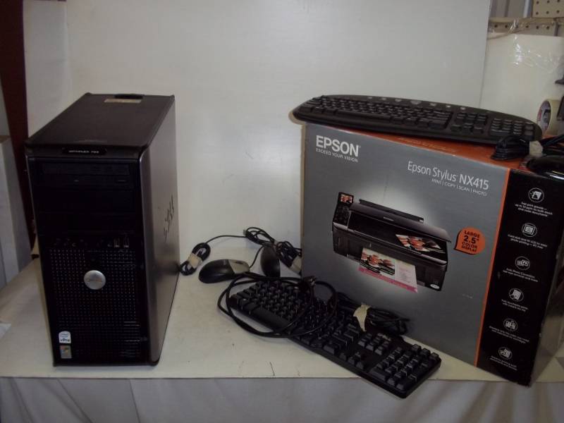 Dell Optiplex 755 Computer with Epson Stylus NX415 printer, 2 keyboards, 2 mice