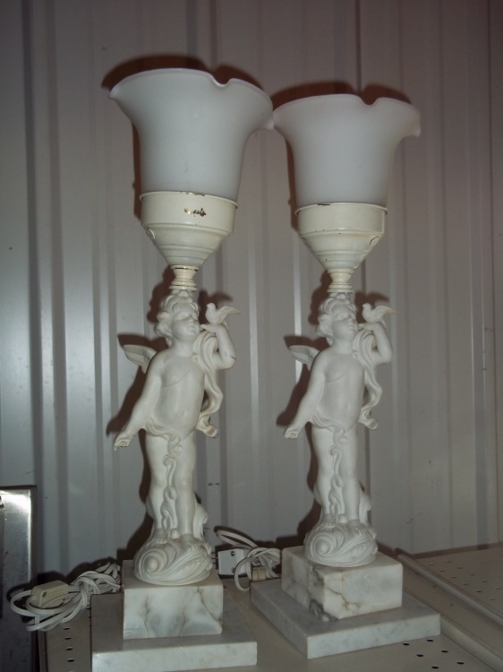 Pair of Tulip lamps with marble bases