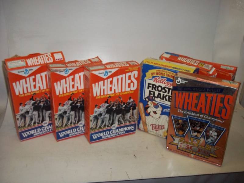Vintage Wheaties Cereal Twins Boxes, One full unopened and 1 Frosted Flakes Twins