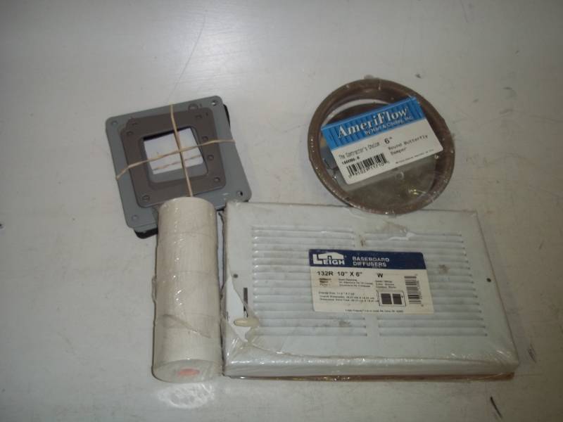 6 damper, 10 x 6 diffuser, adapter plates and adding machine tape