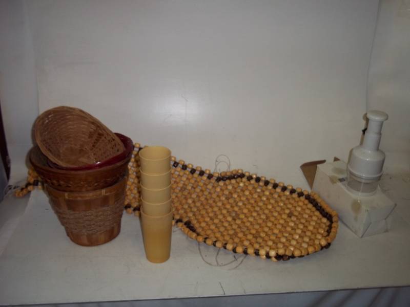 Tupperware cups, back massager, baskets and food chopper