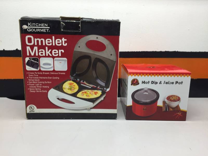 lot 5 image: KITCHEN GOURMET OMELET MAKER, HOT DIP AND SALSA POT
