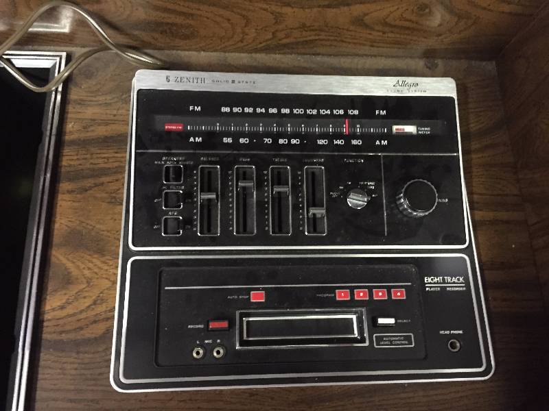 ZENITH ALLEGRO SOUND SYSTEM, TURNTABLE, 8 TRACK CONSOLE STEREO AUGUST