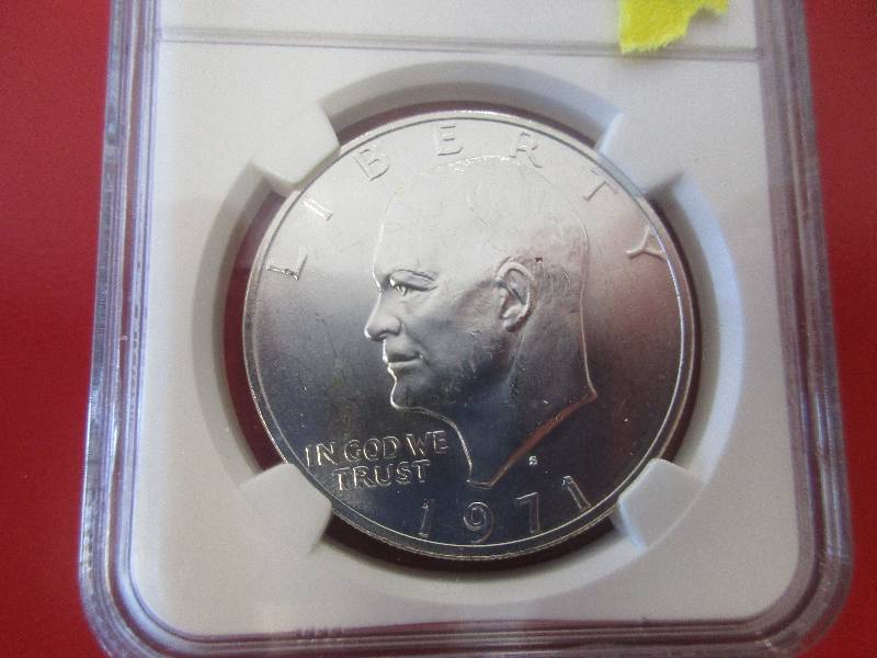 8. 1971-S Eisenhower Silver Dollar NGC certified in mint state condition. Very difficult to find the 1971-S silver Ike in nice mint state condition due to mint handling when made so this is a very nice coin