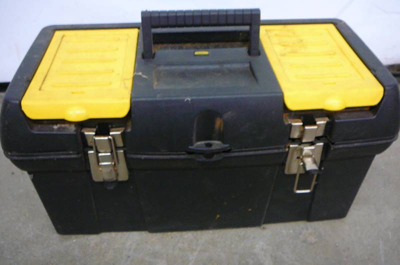 Tool Box Stanley with tools Ratchet, handle, plyers, sockets, bits