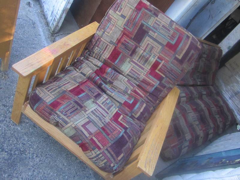 Wood framed chair with matching cou...
