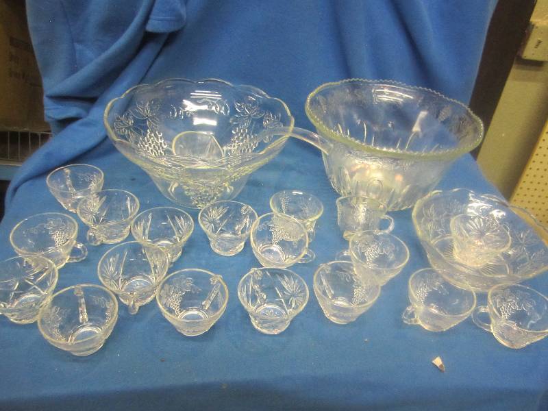 2 all glass punch bowls with mutipl...