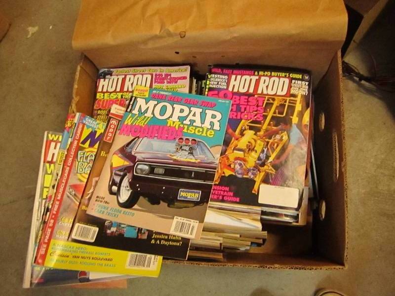 Box of hot rod and mopar magzines ...