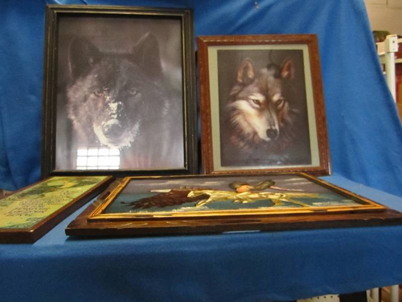 Framed Wolf pictures, horse eagle p...