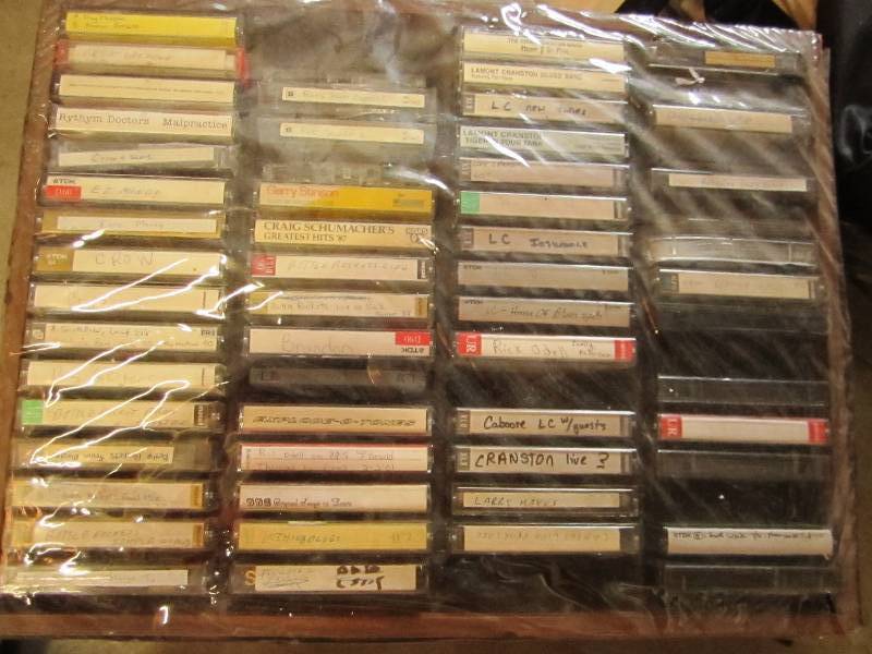 large lot of cassett tapes in displ...