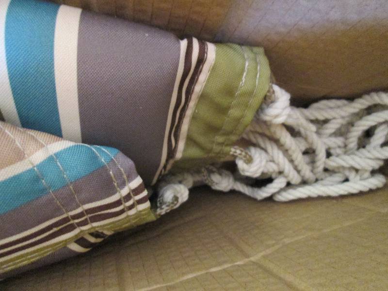 lot 56 image: Green Striped Hanging Hammock Chair...