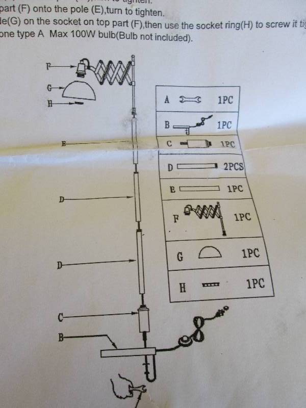 lot 58 image: Black Expandable Floor Lamp  Assemb...