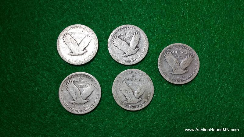 (5) Standing Liberty Silver Quarter Dollars