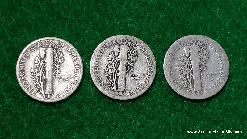 (3) Mercury Silver Dimes 20s, 30s, and 40s