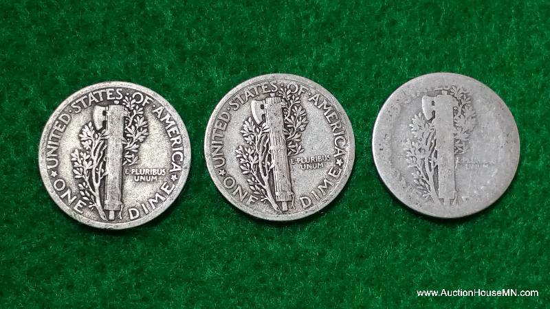 (3) Mercury Silver Dimes 20s, 30s, and 40s