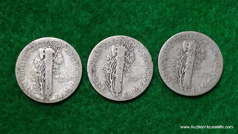 (3) Mercury Silver Dimes 20s, 30s, and 40s