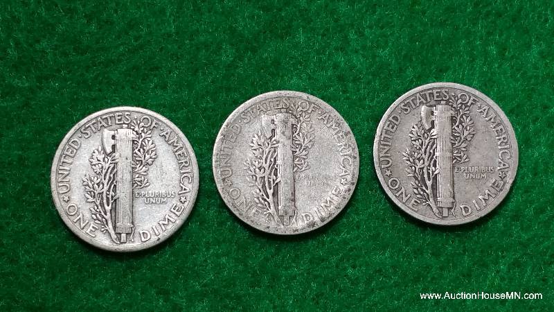(3) Mercury Silver Dimes 20s, 30s, and 40s
