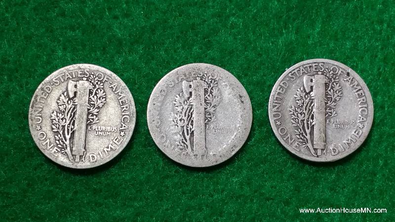 (3) Mercury Silver Dimes 20s, 30s, and 40s