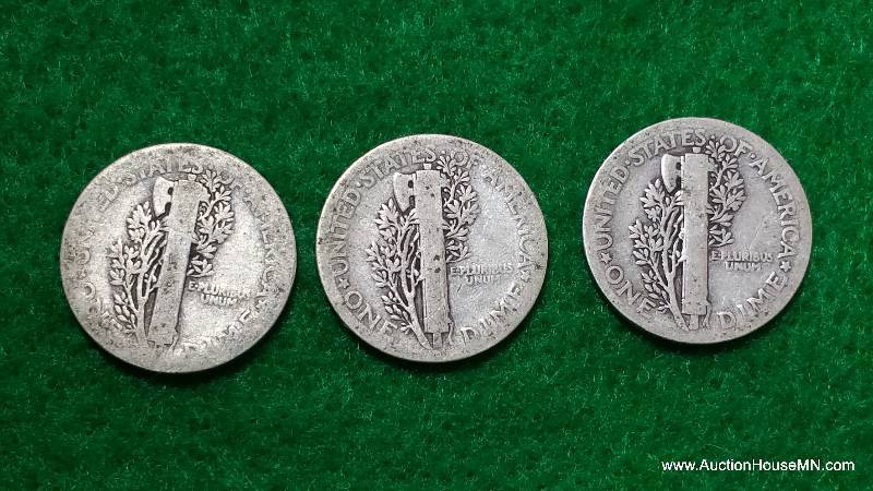 (3) Mercury Silver Dimes 20s, 30s, and 40s