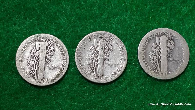 (3) Mercury Silver Dimes 20s, 30s, and 40s