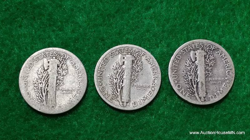(3) Mercury Silver Dimes 20s, 30s, and 40s