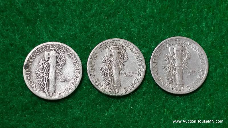 (3) Mercury Silver Dimes 20s, 30s, and 40s