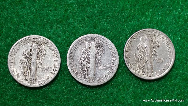 (3) Mercury Silver Dimes 20s, 30s, and 40s
