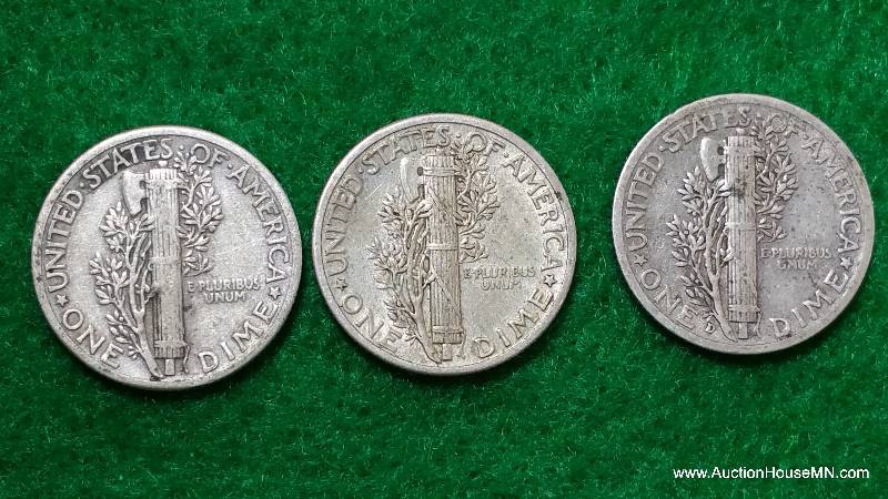 (3) Mercury Silver Dimes 20s, 30s, and 40s