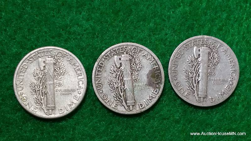 (3) Mercury Silver Dimes 20s, 30s, and 40s