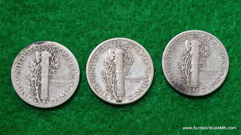 (3) Mercury Silver Dimes 20s, 30s, and 40s