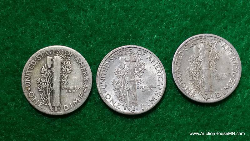 (3) Mercury Silver Dimes 20s, 30s, and 40s