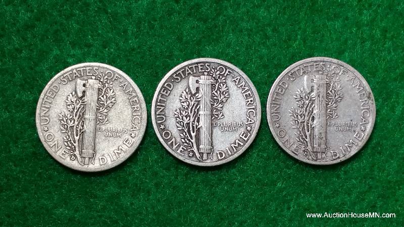 (3) Mercury Silver Dimes 20s, 30s, and 40s