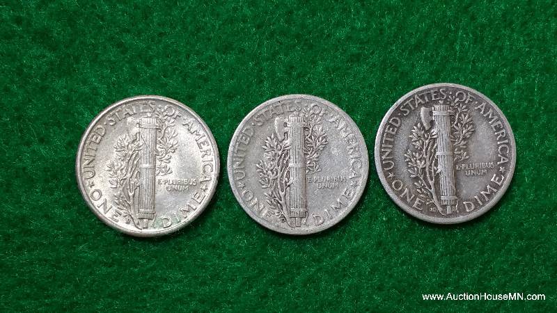(3) Mercury Silver Dimes 20s, 30s, and 40s