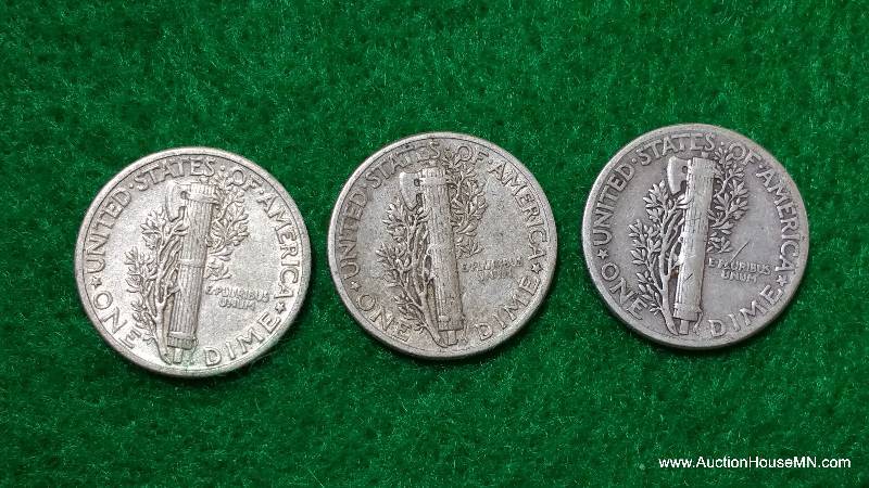(3) Mercury Silver Dimes 20s, 30s, and 40s
