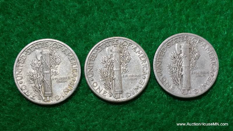 (3) Mercury Silver Dimes 20s, 30s, and 40s