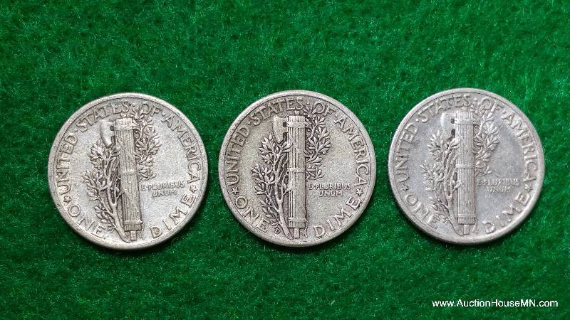 (3) Mercury Silver Dimes 20s, 30s, and 40s