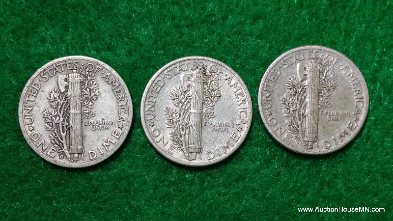 (3) Mercury Silver Dimes 20s, 30s, and 40s