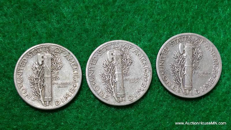 (3) Mercury Silver Dimes 20s, 30s, and 40s