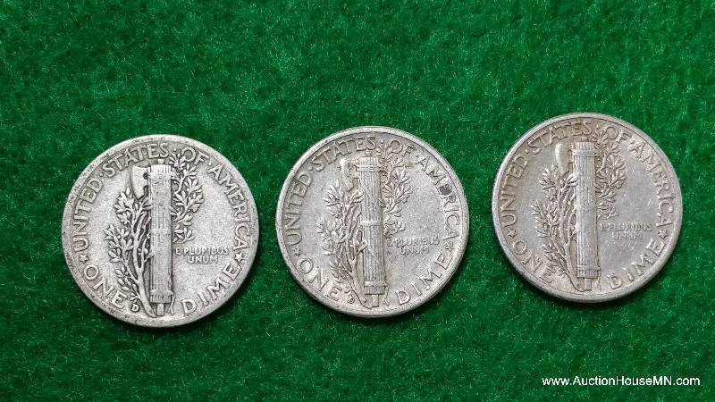 (3) Mercury Silver Dimes 20s, 30s, and 40s