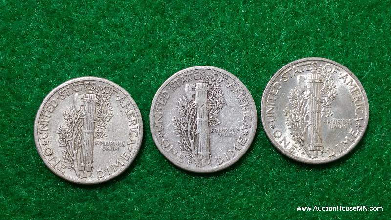 (3) Mercury Silver Dimes 20s, 30s, and 40s