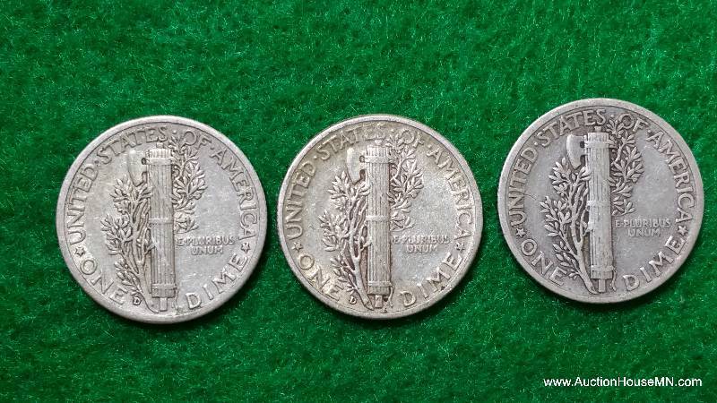(3) Mercury Silver Dimes 20s, 30s, and 40s