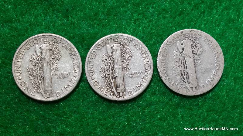 (3) Mercury Silver Dimes 20s, 30s, and 40s
