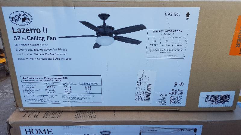 lot 18 image: Hampton Bay Ceiling Fans Lazerro II 52 in. Oil Rubbed Bronze Ceiling Fan AL968-O New