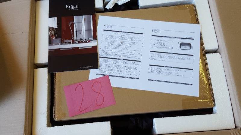 lot 28 image: Kraus All-in-One Undermount Stainless Steel 23 in. Single Bowl Kitchen Sink Model KBU12 New